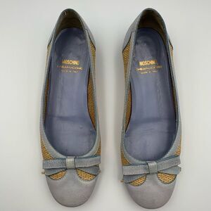 Moschino Cheapandchic Leather Rafia Ballet Flats Blue Beige Size 36